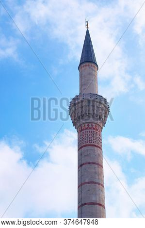 Minaret Of The Blue Mosque Of Sultanahmed, In Istanbul, Turkey.