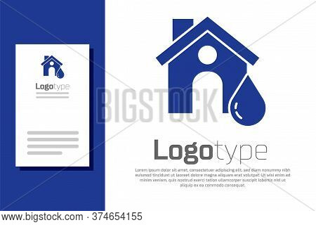Blue House Flood Icon Isolated On White Background. Home Flooding Under Water. Insurance Concept. Se