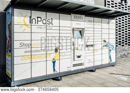 Milton Keynes, Uk - February 12, 2020. Inpost Locker, An Automated Parcel Collection Drop Box Based 