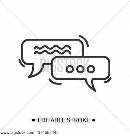 Dialog Icon. Rectangular Speech Bubble Linear Pictograms With Text Lines And Omission Dots. Web Comm