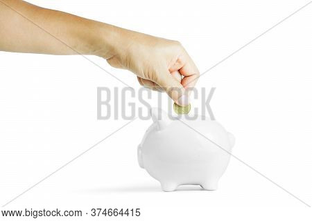 Human Hand And Piggy Bank