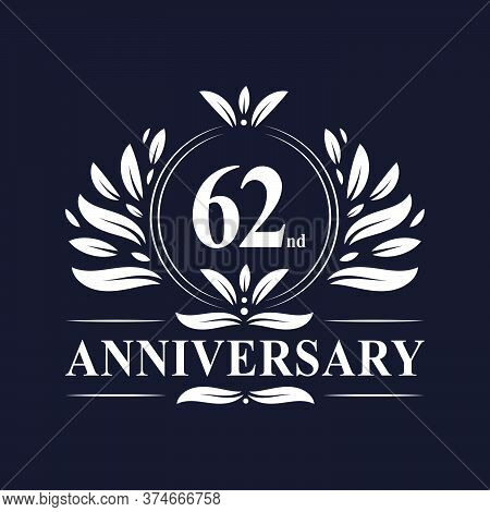 62 Years Anniversary Logo, Luxurious 62nd Anniversary Design Celebration.
