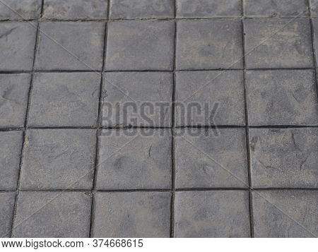 Stamp Concrete Black Color Hardener Printing Patterns On The Cement Or Mortar Surface Block Shape Sq