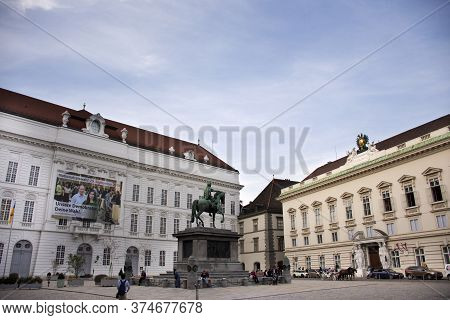Austrians People And Foreign Travelers Walking Travel Visit Court Library Or Hofbibliothek Entrance 