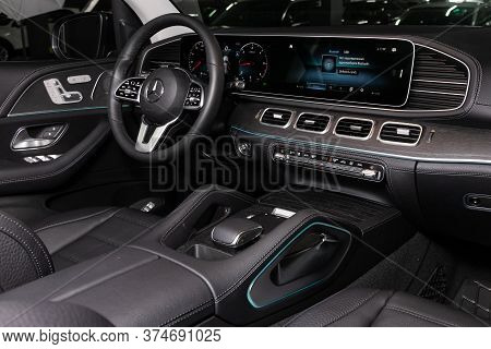 Novosibirsk/ Russia - April 21 2020:  Mercedes Benz Gle-class, Salon Of A New Stylish Car, Steering 
