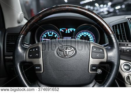 Novosibirsk/ Russia - June 15  2020:  Toyota Land Cruiser 200, Black Luxury Car Interior - Dashboard