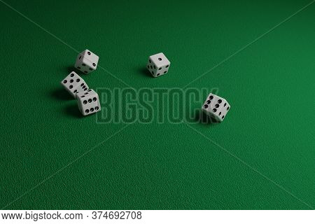Dice Thrown On A Green Cloth. Random Concept.
