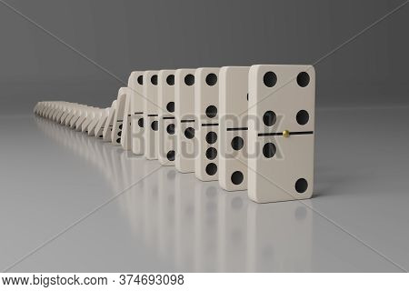 Dominoes Falling In A Row. Domino Effect Concept.