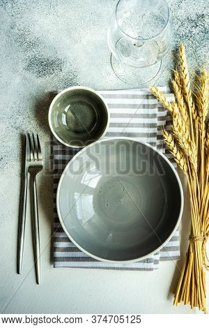 Rustic Table Setting With Wheat Ears