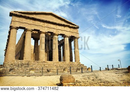 Ancient Greek Temple In The Valley Of The Temples In Sicily, Italy, Near Agrigento. The Area Was Inc