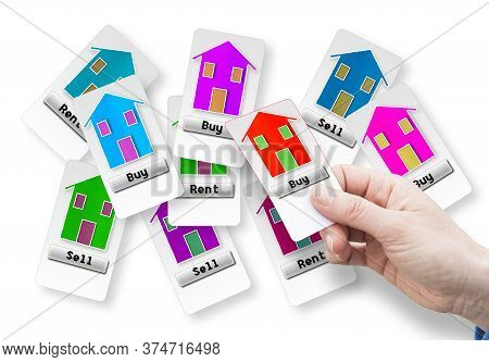 Buy A New House - Hand Of A Woman Holding A Ticket.
Concept Image On White Background
