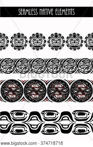 Vector Illustration Abstract Native North American Seamless Pattern Border Set