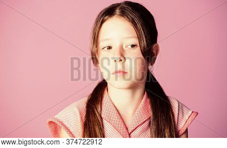 Have Some Problems. Childhood Concept. Sad Small Girl. Skin Care Beauty. Kid Fashion. Hairdresser Fo