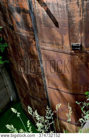 Old Rusty Floodgate Gates Abandoned Anthropogenic Landscape