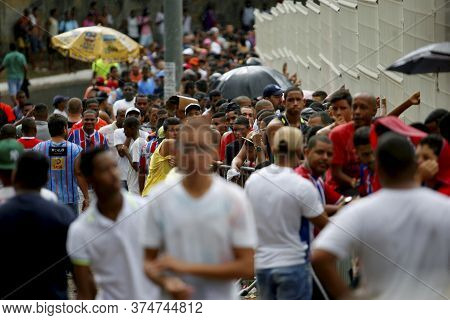 Salvador, Bahia / Brazil - April 20, 2015: Esporte Clube Bahia Fans Face The Queue To Buy Tickets At