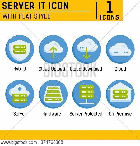 Server It And Technology Icon Set. Vector Icon With Flat Style On Isolated White Background. Server 