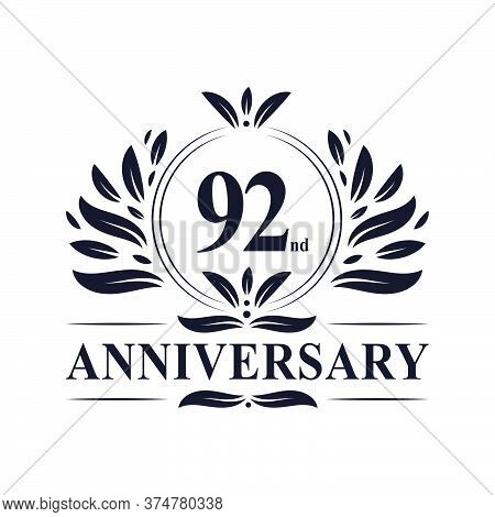 92nd Anniversary Celebration, Luxurious 92 Years Anniversary Logo Design.