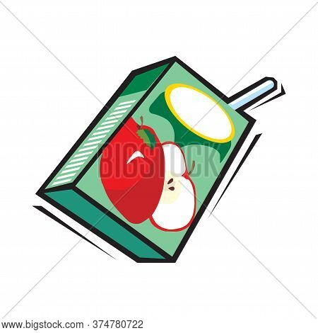 Pack Of Juice. Apple Pack Of Juice Icon Isolated On White Background. Fresh Apple Juice. Flat Style 
