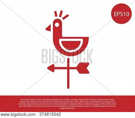 Red Rooster Weather Vane Icon Isolated On White Background. Weathercock Sign. Windvane Rooster. Vect