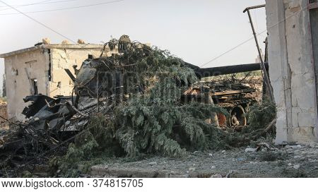 A Tank Destroyed By Warplanes Bombing In Syria