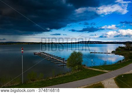 Contrary Weather Over Lake Altmühlsee On Spring Day