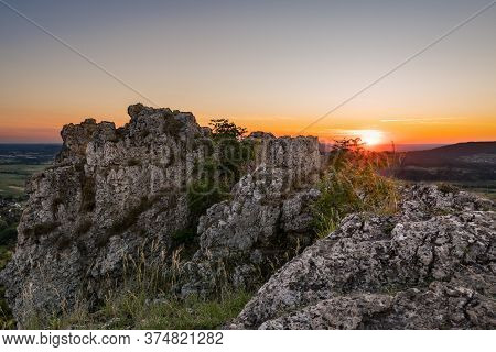 Sunset On Mountain Walberla In Franconian Switzerland