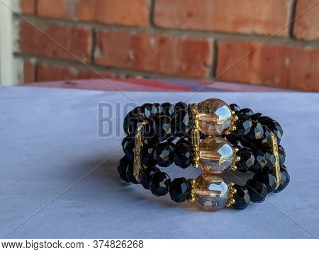 Black Beautiful 3 Strand Beaded Stone Bracelet Jewelarry