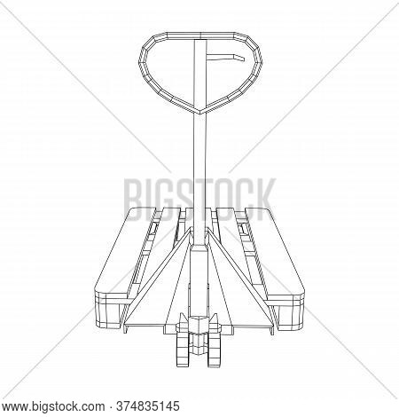 Hand Pallet Jack Lift. Manual Forklift With Cargo Pallet For Warehouse. Logistics Shipping Concept. 