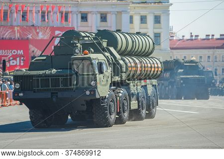 Saint Petersburg, Russia - June 24, 2020: Anti-aircraft Missile System S-400 Close-up. Fragment Of T