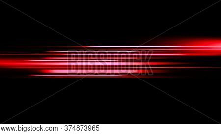 Future Tech. Glowing Blurred Light Red Stripes In Motion Over On Background. Magic Moving Fast Lines