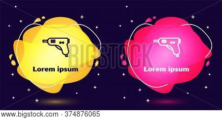 Set Line Electric Hot Glue Gun Icon Isolated On Blue Background. Hot Pistol Glue. Hot Repair Work Ap