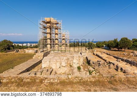 The Temple Of Pythian Apollo In Restoration Work. Acropolis Of Rhodes. Rhodes Island, Greece