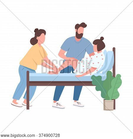 Woman Deliver Baby Flat Color Vector Faceless Character. Doula Professional Aid. Husband Coaching Wi