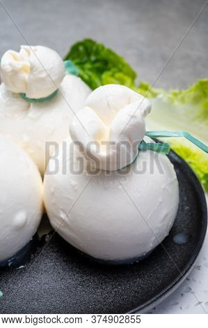 Cheese Collection, Fresh Soft Italian Cheese From Puglia, White Balls Of Burrata Or Burratina Cheese