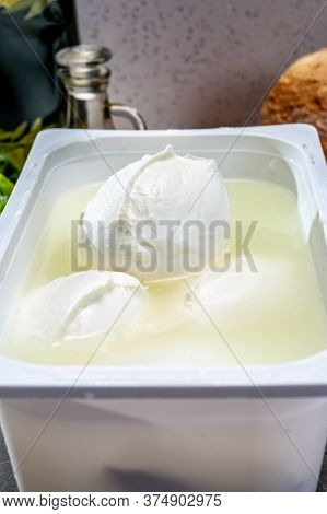 Cheese Shop, Fresh Handmade Soft Italian Cheese From Campania, White Balls Of Buffalo Mozzarella Che