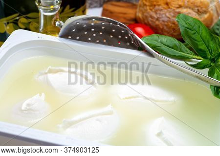 Cheese Shop, Fresh Handmade Soft Italian Cheese From Campania, White Balls Of Buffalo Mozzarella Che