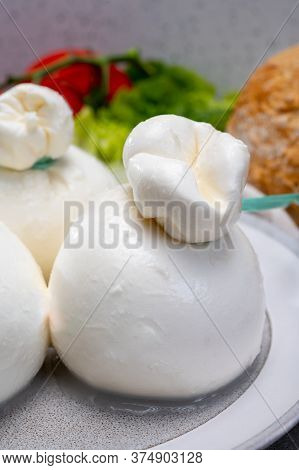 Cheese Collection, Fresh Soft Italian Cheese From Puglia, White Balls Of Burrata Or Burratina Cheese