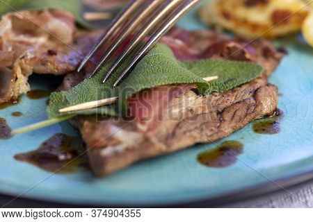 Closeup Of Saltimbocca Alla Romana Veal Meat