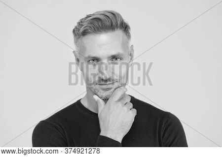 Male Portrait Concept. Men Get More Attractive With Age. Beauty Of Mature Face. Perfect Skin Tone. I