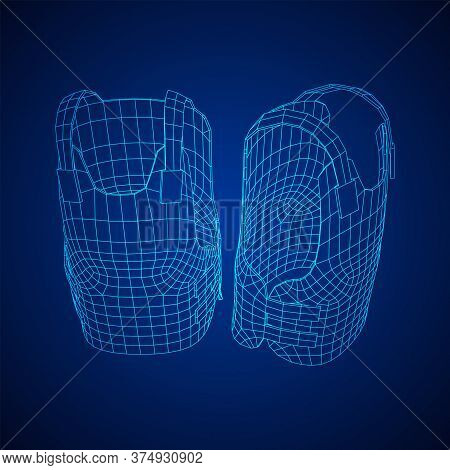 Police Flak Jacket Or Bulletproof Vest. Bullet Proof Concept. Wireframe Low Poly Mesh Vector Illustr
