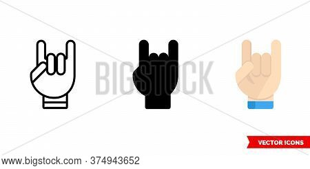 Rock Gesture Icon Of 3 Types. Isolated Vector Sign Symbol.