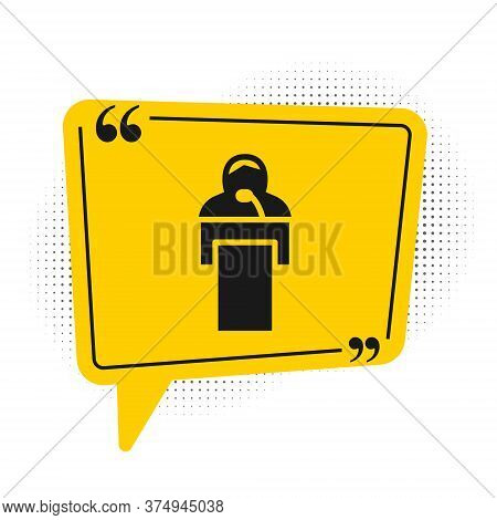 Black Gives Lecture Icon Isolated On White Background. Stand Near Podium. Speak Into Microphone. The