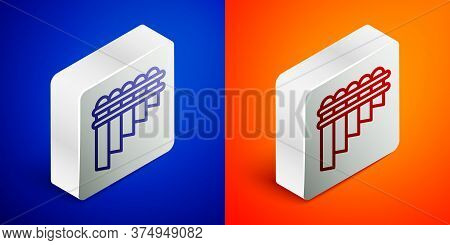Isometric Line Pan Flute Icon Isolated On Blue And Orange Background. Traditional Peruvian Musical I