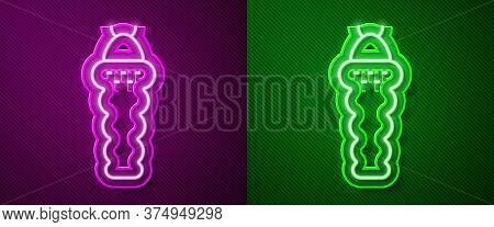 Glowing Neon Line Larva Insect Icon Isolated On Purple And Green Background. Vector