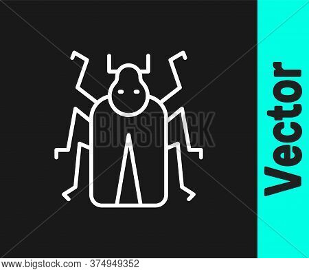 White Line Beetle Bug Icon Isolated On Black Background. Vector
