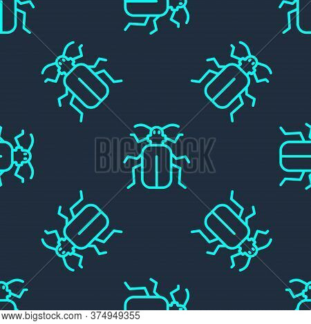 Green Line Chafer Beetle Icon Isolated Seamless Pattern On Blue Background. Vector