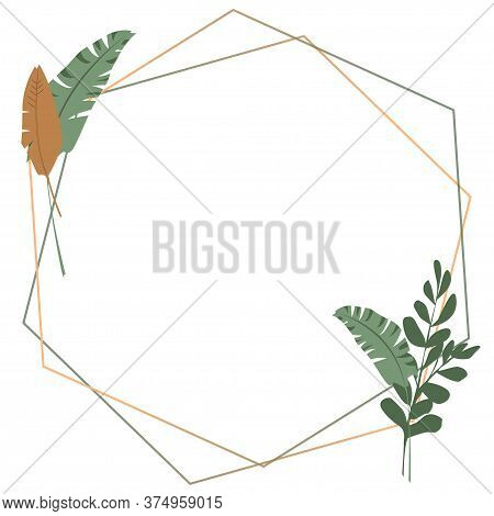 Floral Geometric Frame, Vector Frame With Green Leaves
