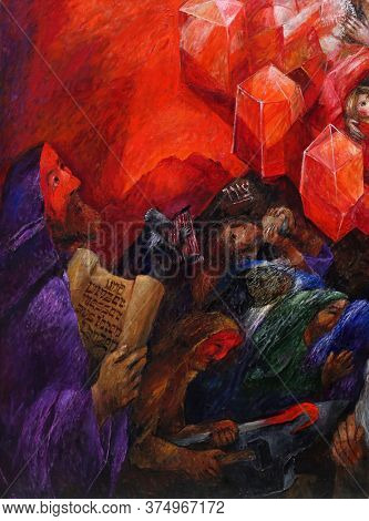 BAD URACH, GERMANY - OCTOBER 21, 2014: The prophet Isaiah, the Old Testament, detail of high altar by Sieger Koder in St. Joseph's Church in Bad Urach, Germany