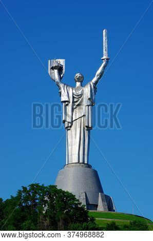 Kyiv, Ukraine June, 2013: Mother Motherland Monument In Kyiv Shot From Behind At The Museum Of The G