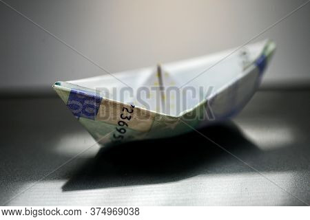 Paper Boat Made With Euro Bills.